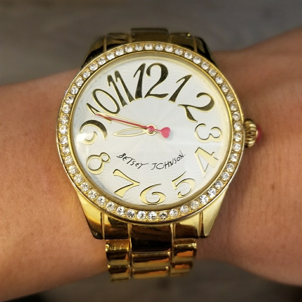Betsy Johnson gold bling bling watch